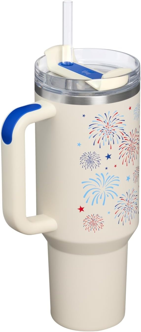 image:imageSTANLEY Quencher H20 Flow State Tumbler 20 oz Frost SprinkleCream Royal Fireworks