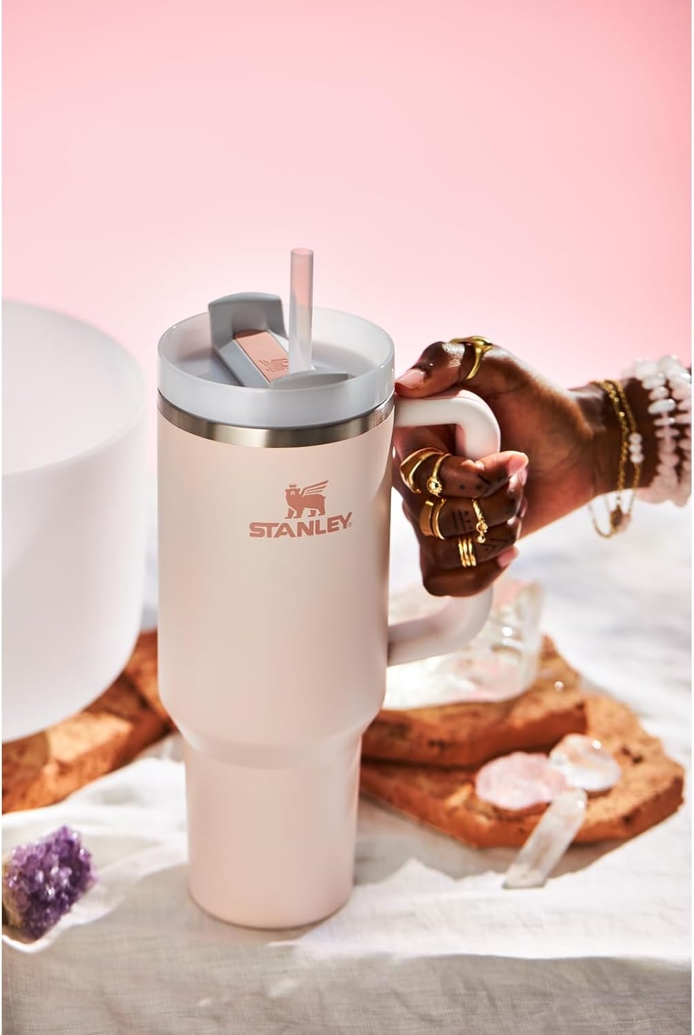 image:imageSTANLEY Quencher H20 Flow State Tumbler 20 oz Frost SprinkleRose Quartz 20