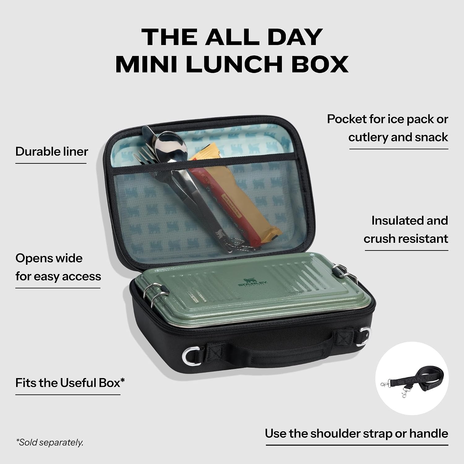 image:imageSTANLEY All Day Mini Lunch Box 42quart EVA Insulated Lunch Bag Crush Resistant Adjustable Strap BPAFree Dew DropBlack