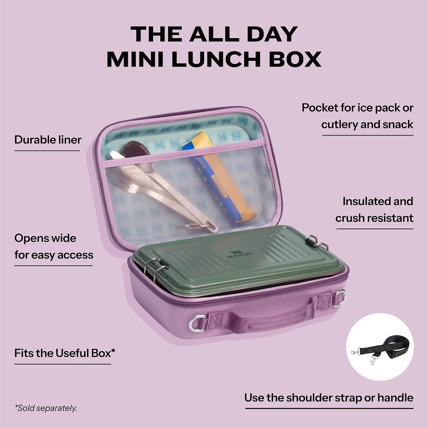 image:imageSTANLEY All Day Mini Lunch Box 42quart EVA Insulated Lunch Bag Crush Resistant Adjustable Strap BPAFree Dew DropLilac