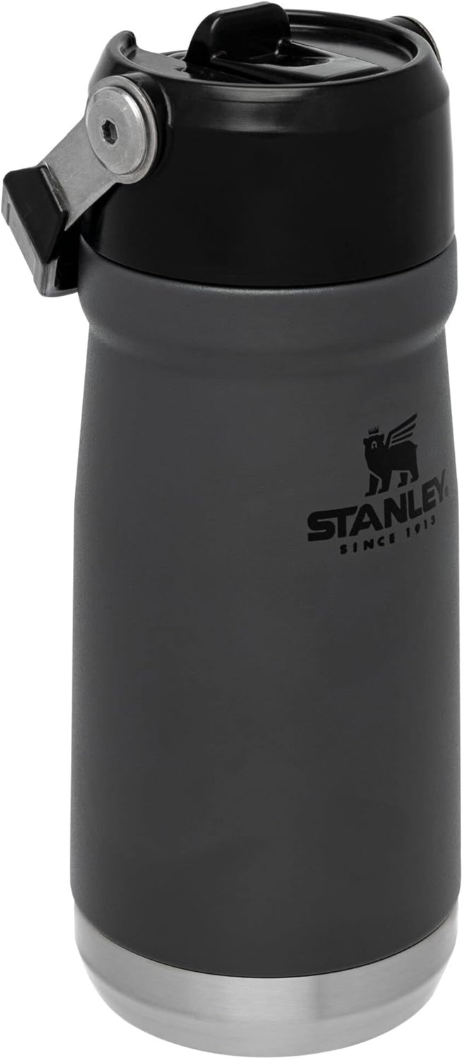 image:imageSTANLEY IceFlow Flip Straw Water Bottle 17 oz BuiltIn Straw for Travel and Sports Lightweight and Leak Resistant Insulated Stainless Steel BPAFree PolarCharcoal