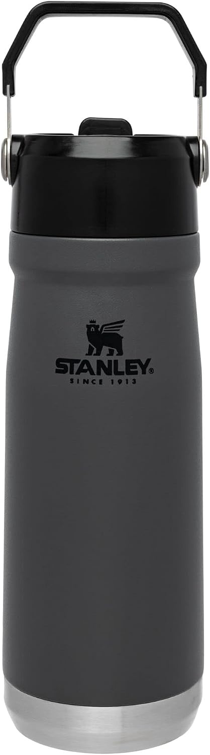 image:imageSTANLEY IceFlow Flip Straw Water Bottle 17 oz BuiltIn Straw for Travel and Sports Lightweight and Leak Resistant Insulated Stainless Steel BPAFree PolarCharcoal
