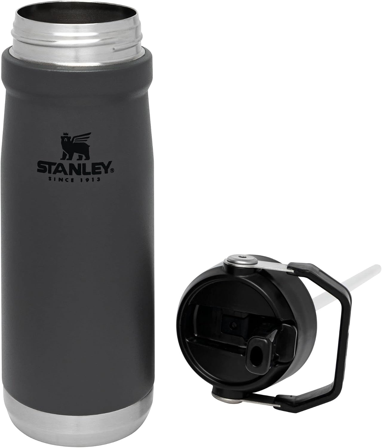 image:imageSTANLEY IceFlow Flip Straw Water Bottle 17 oz BuiltIn Straw for Travel and Sports Lightweight and Leak Resistant Insulated Stainless Steel BPAFree PolarCharcoal