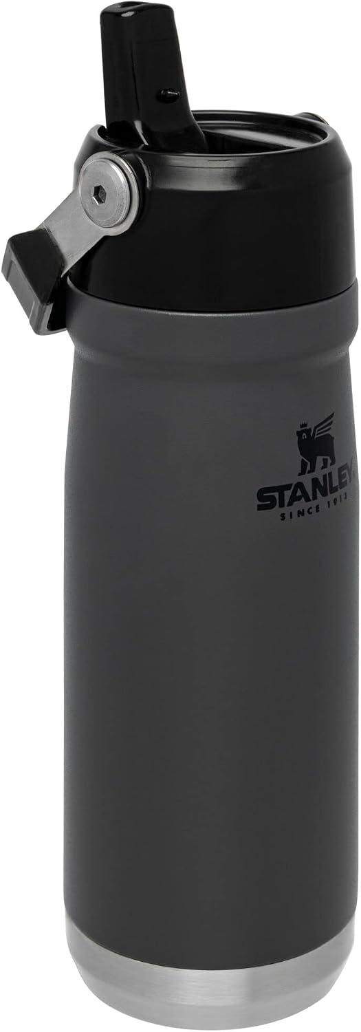image:imageSTANLEY IceFlow Flip Straw Water Bottle 17 oz BuiltIn Straw for Travel and Sports Lightweight and Leak Resistant Insulated Stainless Steel BPAFree PolarCharcoal