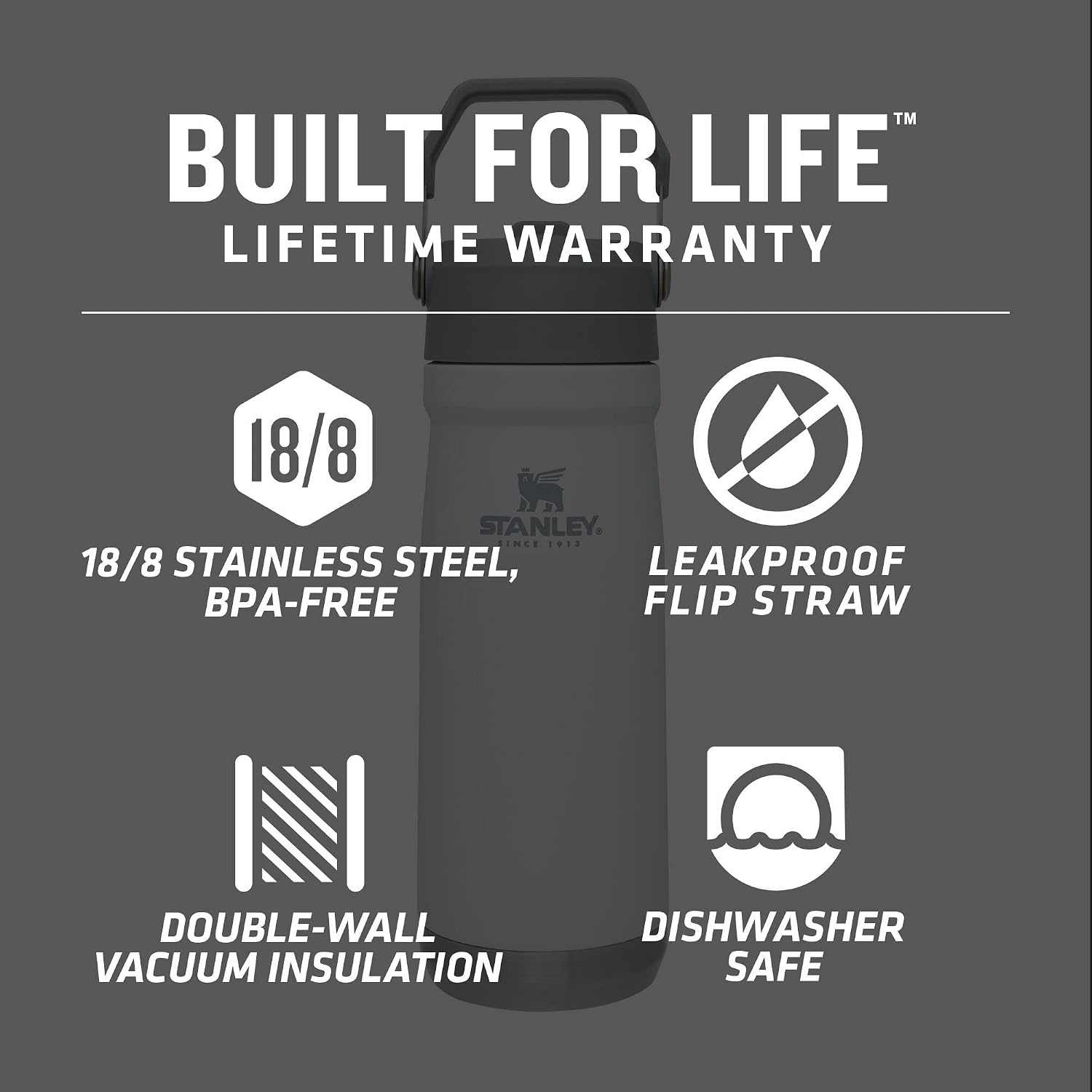 image:imageSTANLEY IceFlow Flip Straw Water Bottle 17 oz BuiltIn Straw for Travel and Sports Lightweight and Leak Resistant Insulated Stainless Steel BPAFree PolarPolar 10