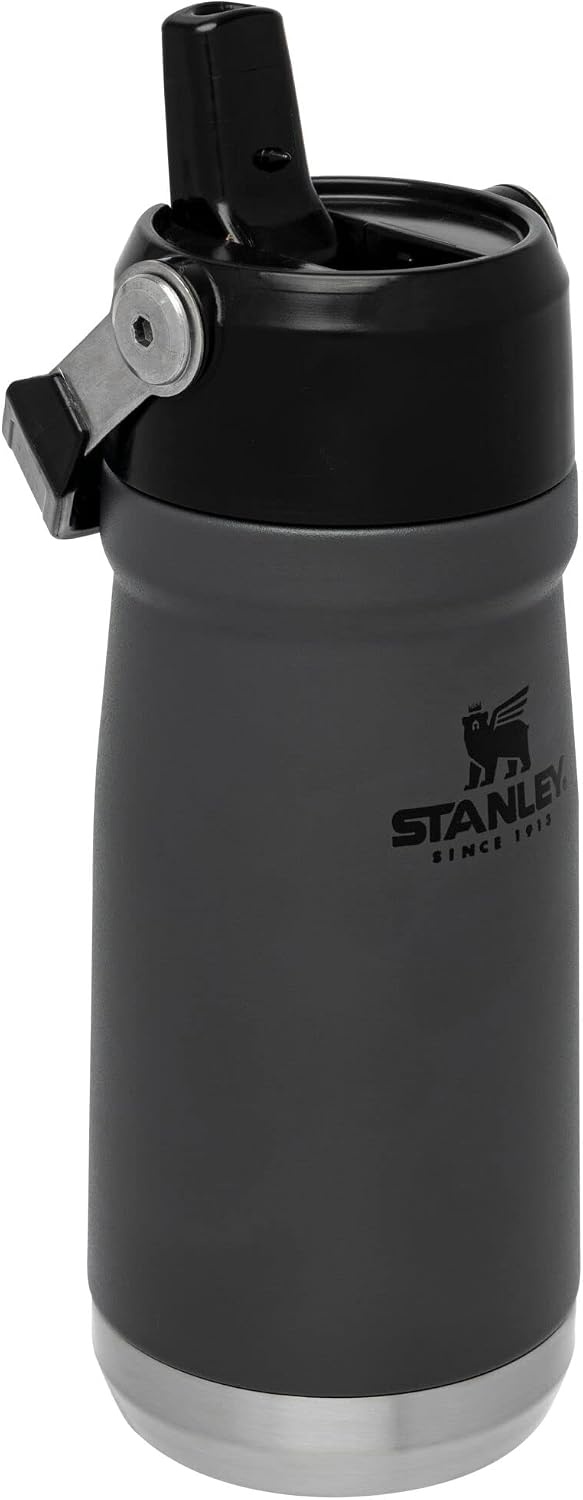 image:imageSTANLEY IceFlow Flip Straw Water Bottle 17 oz BuiltIn Straw for Travel and Sports Lightweight and Leak Resistant Insulated Stainless Steel BPAFree PolarCharcoal