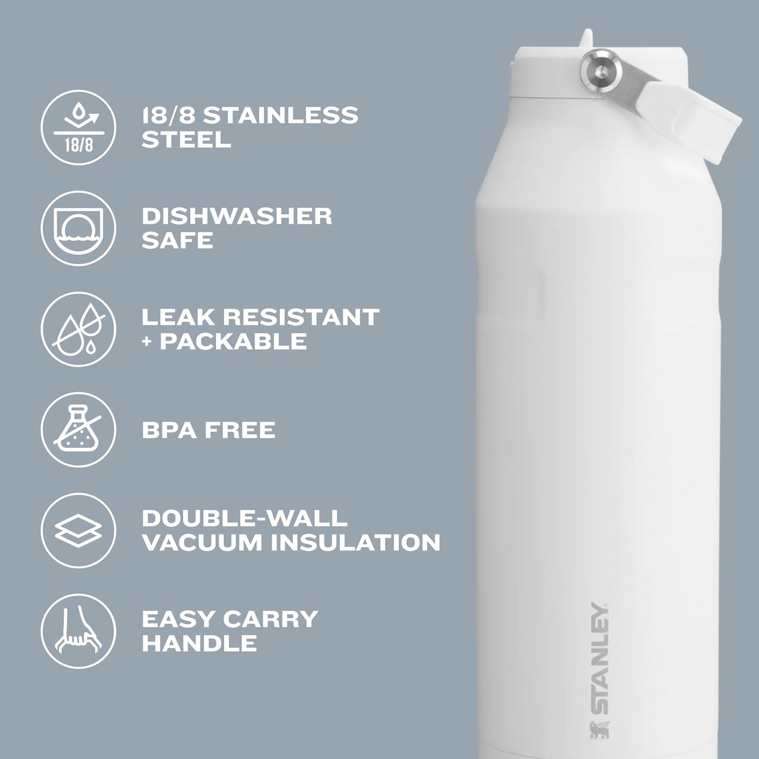 image:imageSTANLEY IceFlow Flip Straw Water Bottle 17 oz BuiltIn Straw for Travel and Sports Lightweight and Leak Resistant Insulated Stainless Steel BPAFree PolarCharcoal