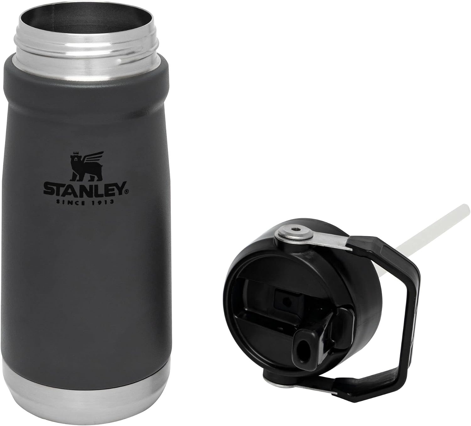 image:imageSTANLEY IceFlow Flip Straw Water Bottle 17 oz BuiltIn Straw for Travel and Sports Lightweight and Leak Resistant Insulated Stainless Steel BPAFree PolarCharcoal