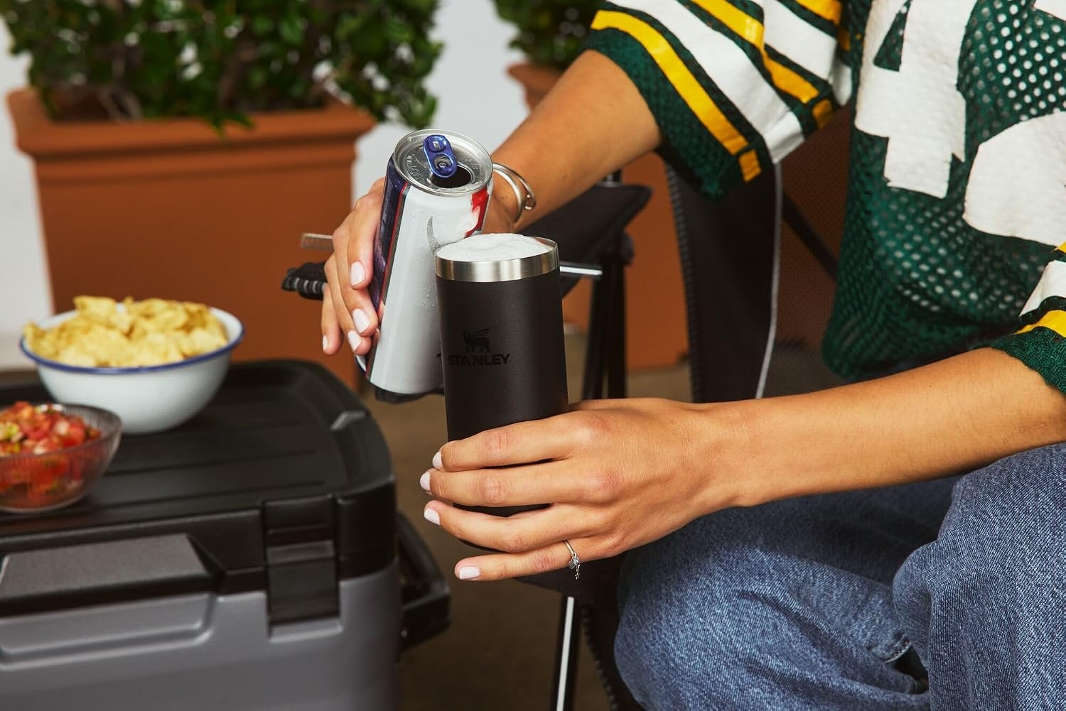 image:imageSTANLEY Everyday Can Cooler Cup 10 oz Slim Beer Seltzers Soda and Energy Drinks Doubles as Tumbler Insulated Stainless Steel Drink Holder BPAFree Sunset Spiral